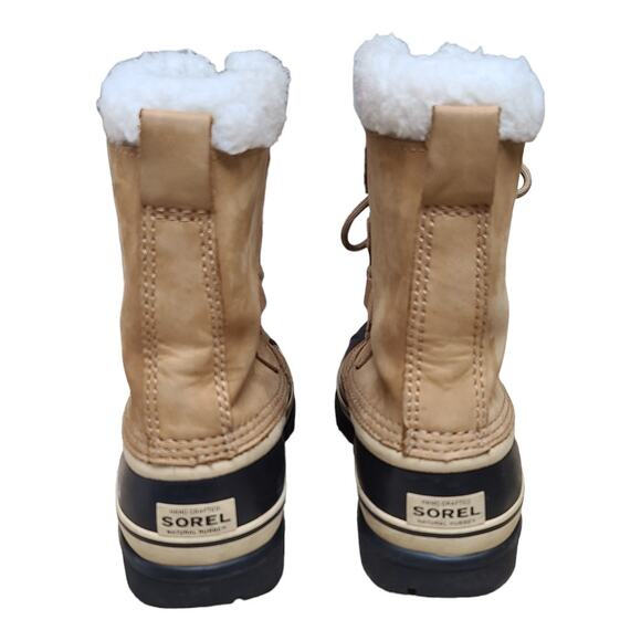 Sorel Caribou Buff Tan Black Waterproof Lace Up Boots Women's 7 / 9 - Picture 2 of 5